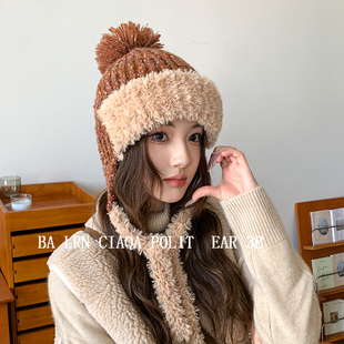 毛绒护耳针织帽子女士寒冬防寒保暖东北滑雪雷锋帽学生可爱毛线帽