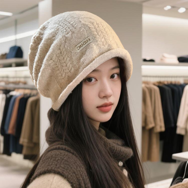 2025米色卷边针织冷帽