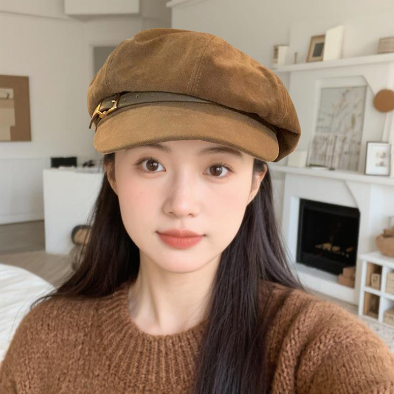 2025新款麂皮绒气质显脸小八角帽