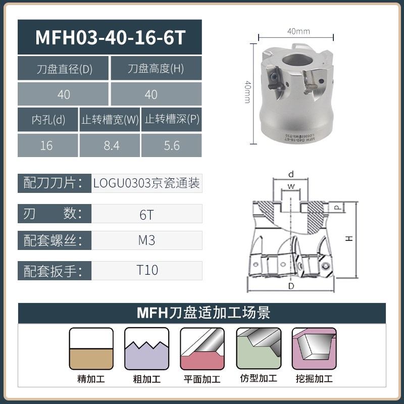 MFH快进给锁牙头 京瓷LOGU03通装双面刃刀片铣刀杆抗震刀杆螺纹头