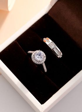 仿真925银开口情侣对戒求婚礼物