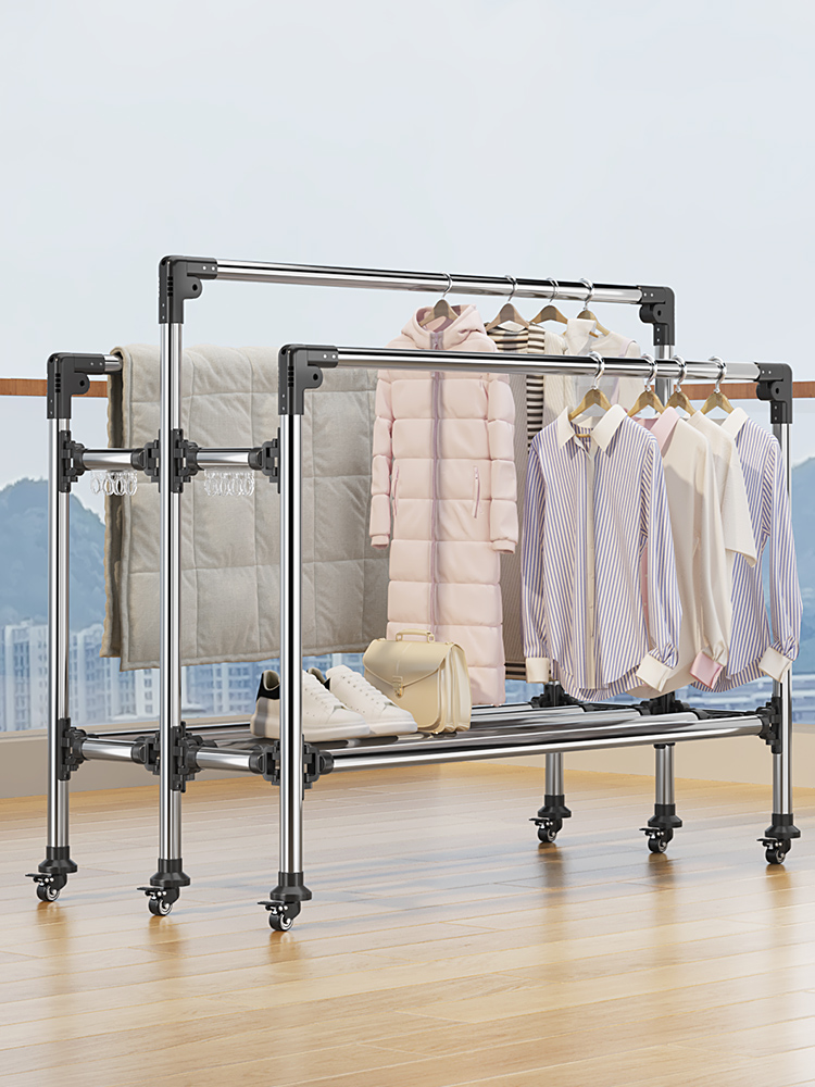 不锈钢晾衣架落地家用阳台晾衣杆室内晒衣架子晒被子晾晒架挂衣架