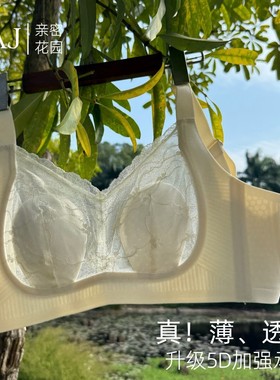 CAJ法式轻薄蕾丝兔耳杯大胸显小无钢圈性感提拉聚拢文胸罩内衣女
