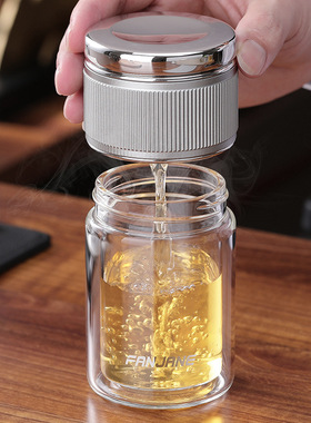 德国茶水分离玻璃杯网红泡茶耐热杯子男女士便携高档透明水杯