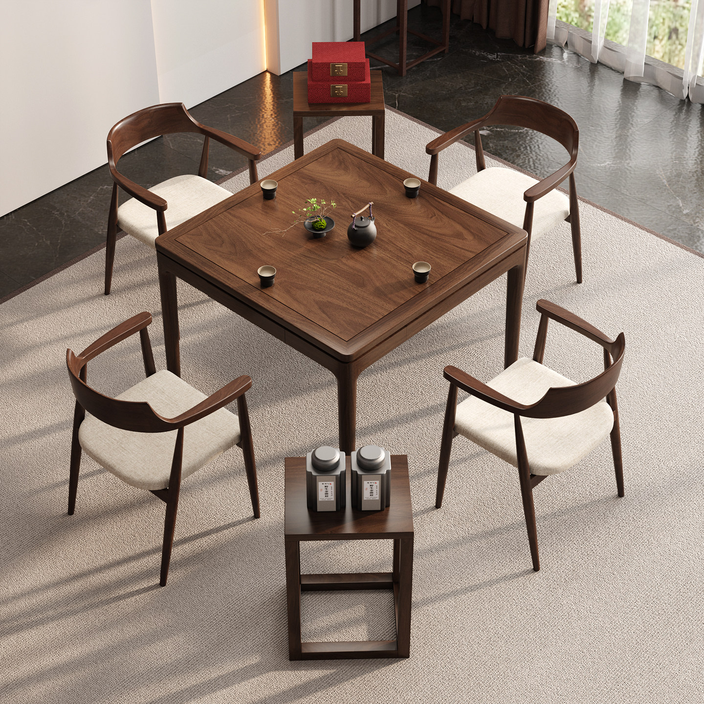 掼蛋专用桌八仙桌实木正方形棋牌桌椅组合四方餐桌新中式家用方桌,住宅家具,家用茶台/茶桌,淘宝优惠券,粉丝福利购,淘宝优惠卷