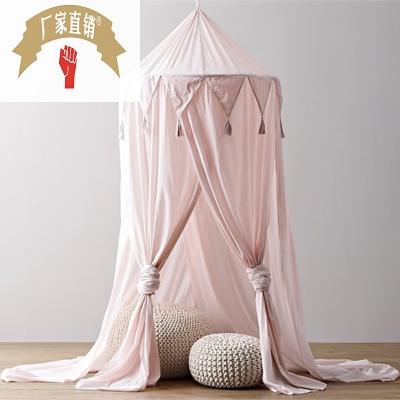 INS爆款 60cm雪纺三角旗流苏三开门蚊帐圆顶床幔儿童房帐篷床帐i.