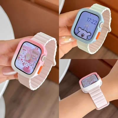 适用iWatch11撞色硅胶表带保护壳
