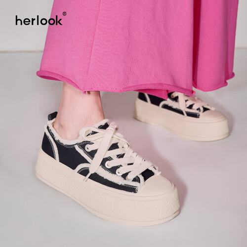HERLOOK毛边板鞋休闲平底拼色
