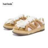 休闲鞋 HERLOOK残缺彩虹国潮板鞋 女轻便软底棕色复古加绒保暖棉鞋