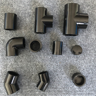 纯黑色UPVC管件三通90度弯头45°弯管帽黑色直通鱼缸水族工业化工