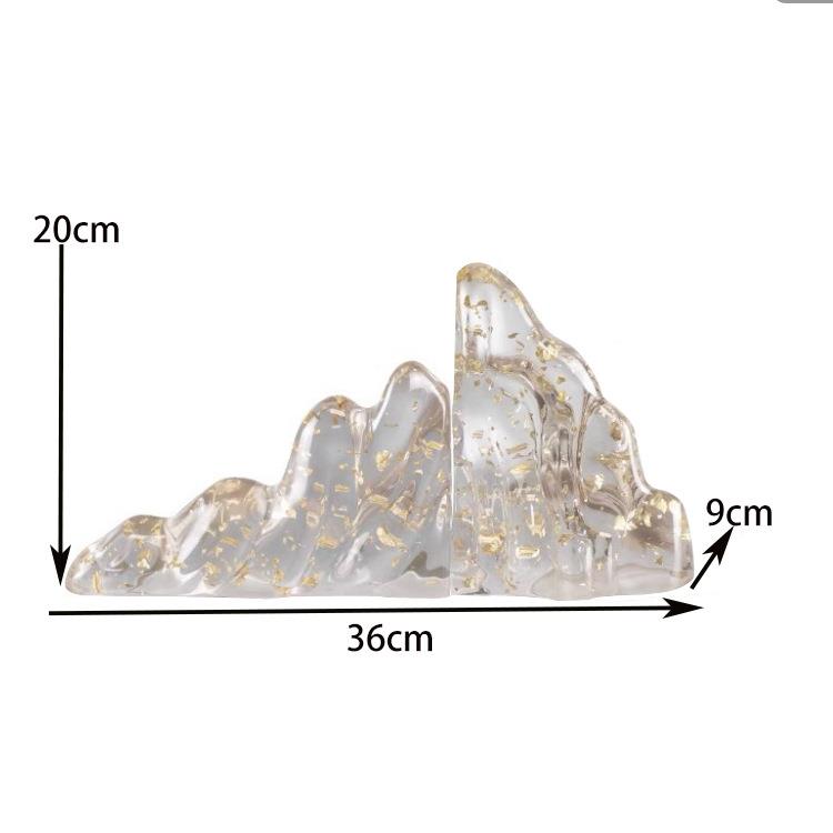 现代轻奢中式透明金箔树脂山书档摆件软装样板房书房桌面书靠摆设