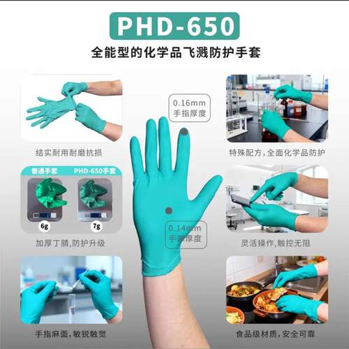 WELL维尔PHD-650一次性丁腈防化手套食品实验室工作化工劳保
