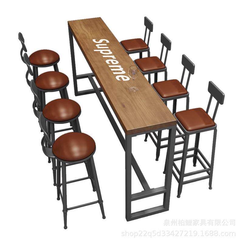 网红桌实木吧台桌椅工业风桌子酒吧长条组合家用咖啡厅店靠墙商用