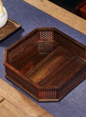 大红酸枝水果篮客厅家用茶几茶盘茶具托盘实木收纳盒红木果盘承盘
