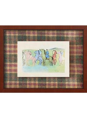 小马水彩插画英伦中古小众级装饰画客厅背景餐厅挂画