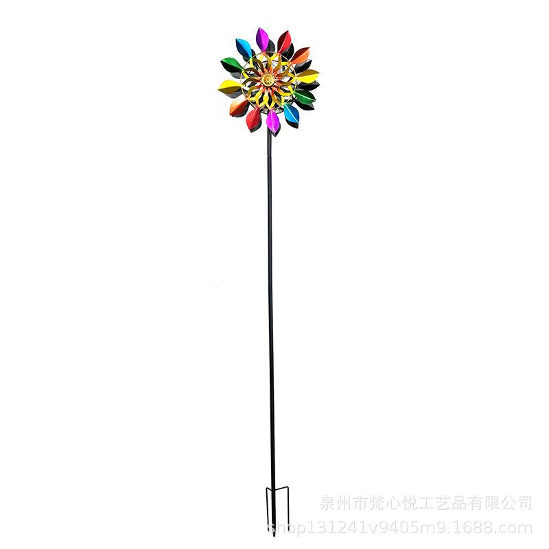 太阳能风车装饰新款户外花园庭院别墅布置旋转铁艺风车地插