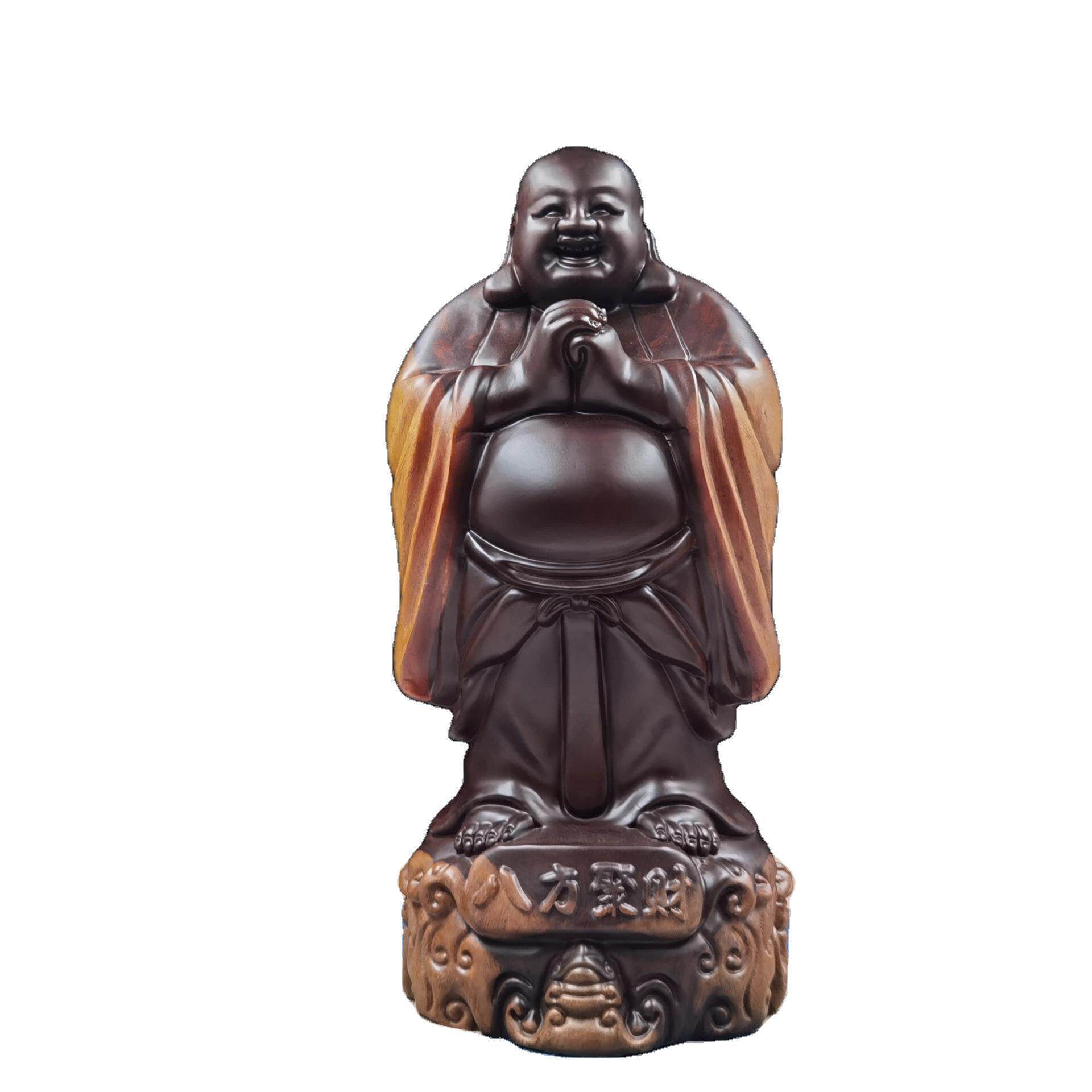 黑檀实木白皮弥勒佛红木家居客厅创意工艺摆设品八方聚财木雕