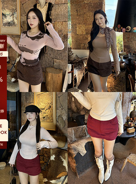 肉装小cherry 焦糖松露 微胖包臀裙中腰美拉德丝绒裙裤显瘦半身裙