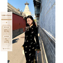 盘扣立领旗袍女秋冬国风长款 微胖新中式 拼接连衣裙 小cherry 肉装