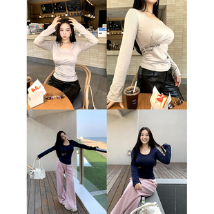 大U领正肩微胖显瘦字母印花设计感T恤上衣 层次美学 肉装 小cherry