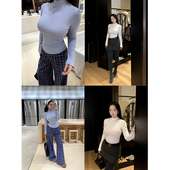 小cherry 冰川奶油 半高领微胖蝴蝶结修身 肉装 长袖 T恤莱赛尔上衣