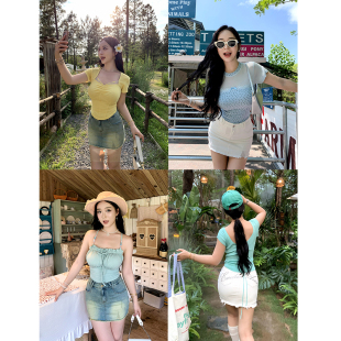 微胖辣妹破洞毛边字母绣花中腰牛仔半裙 万金油系列 肉装 小cherry