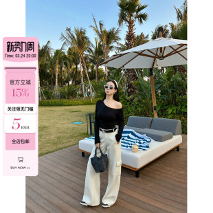 小cherry 女百搭直筒阔腿休闲裤 实穿主义 裤 微胖立体口袋工装 肉装