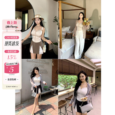 打揽设计气眼系带花边吊带背心女