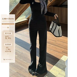 小cherry 女中高腰磨毛微喇马蹄裤 长腿搭子 垂感长裤 微胖修身 肉装