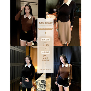 微胖可拆卸领子修身 典藏香波 弧形摆针织上衣女两色 小cherry 肉装