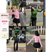 弧形摆修身 肉装 交叉镂空设计微胖长袖 点睛之笔 上衣两色 小cherry