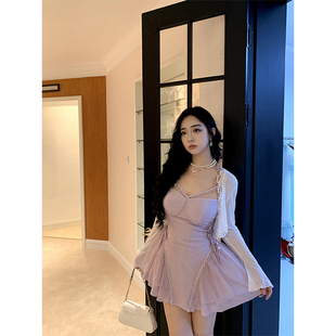 肉装 甜美感微胖拼接蕾丝蓬蓬裙花边吊带连衣裙 小cherry 夏日晚宴