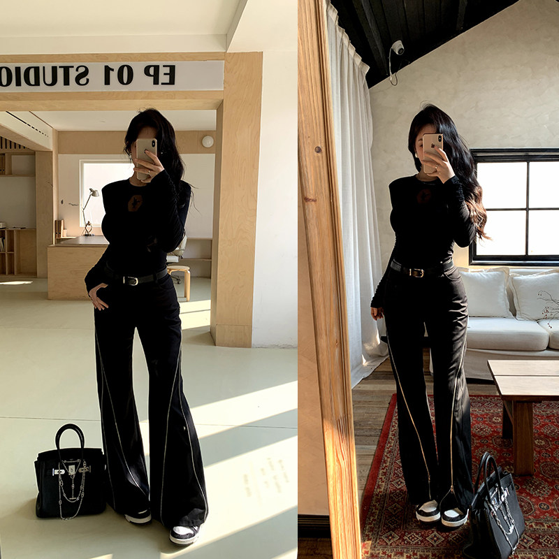 肉装小cherry 流星独奏 休闲微胖小众解构金属拉链设计感微喇长裤,女装/女士精品,休闲裤,淘宝优惠券,粉丝福利购,淘宝优惠卷