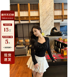 肉装小cherry 心动瞬间 微胖拼接波点假两件T恤修身显瘦天丝上衣