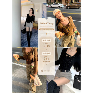 修身 肉装 微胖纯欲U领绑带长袖 叠韵吸睛 莱赛尔小众上衣 小cherry