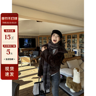 肉装小cherry 绒领潮范 轻奢老钱风微胖保暖大翻领兔毛皮草外套女