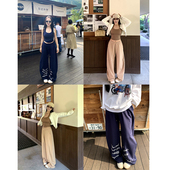 小cherry 惬意假期 莱赛尔挂脖背心慵懒中低腰休闲裤 肉装 微胖套装