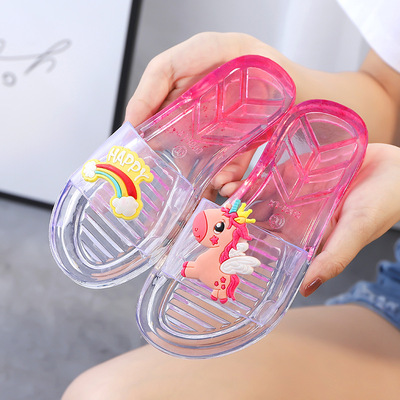 儿童水晶拖鞋亲子夏季小女孩透明软底凉拖时尚外穿平底沙滩一字拖