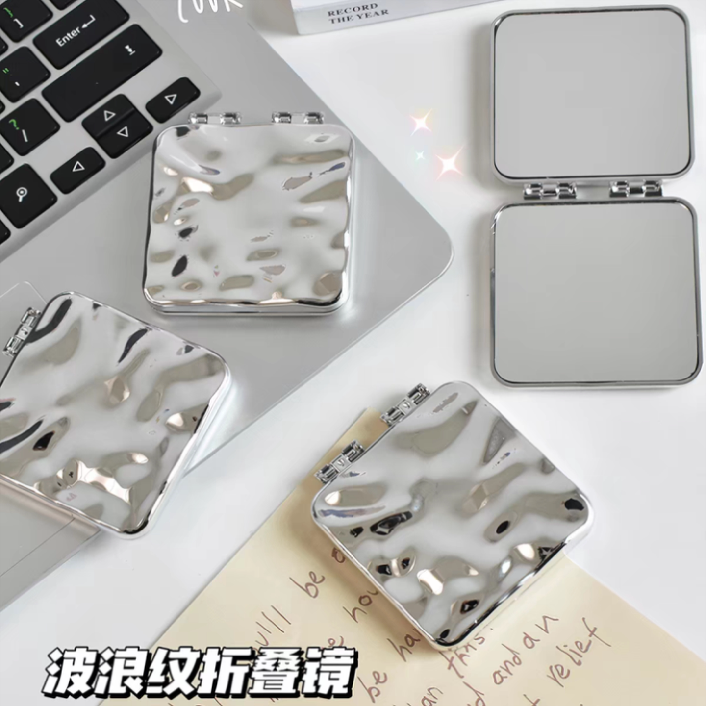 便携式小镜子迷你ins风折叠化妆镜简约高级感手持翻盖补妆双面镜