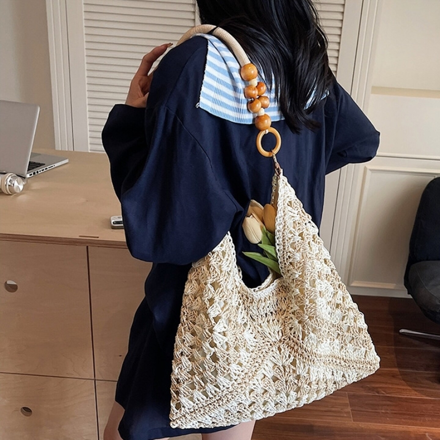 编织袋手提袋大容量草编包包女夏季海边度假沙滩包时尚单肩托特包