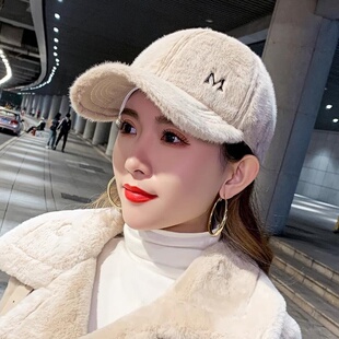 女生棒球帽子冬季新款时尚毛绒百搭保暖显脸小鸭舌帽秋冬天时尚潮