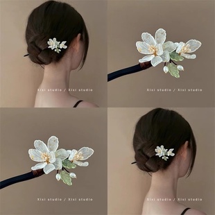 古风盘发头饰女新中式玉兰花发簪旗袍配饰高级感发钗簪子簪花发饰