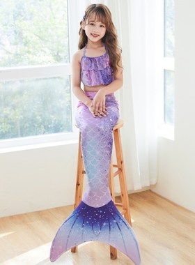 儿童美人鱼衣服尾巴公主裙女童美人鱼裙子服装游泳泳衣套装鱼尾裙