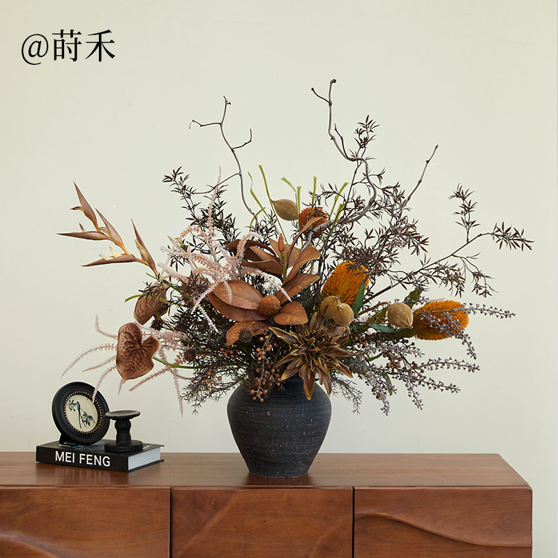 霜野辞复古仿真花束客厅摆件
