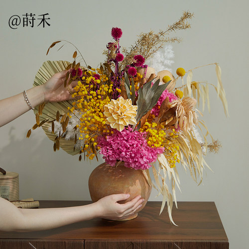 云苓记森系彩色永生花束摆件