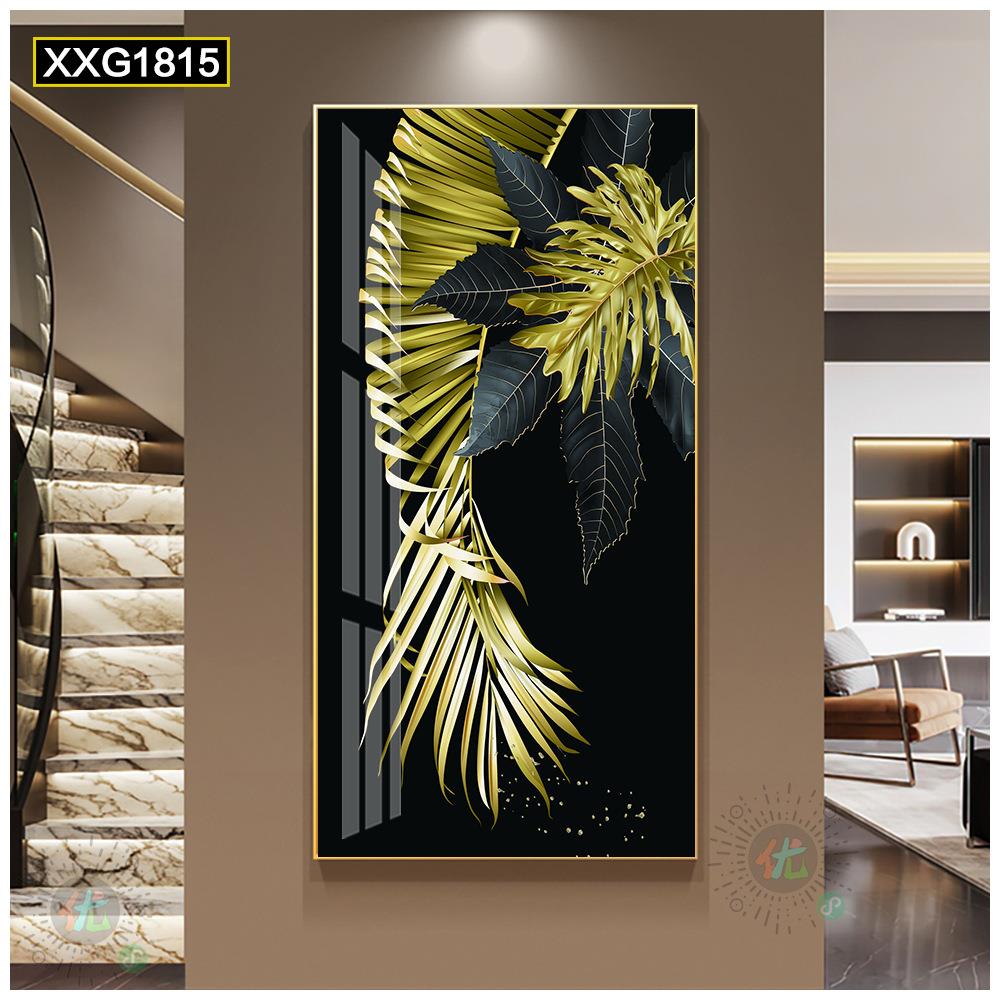 入户玄关寓意好挂画晶瓷画轻奢正对门叶脉装饰画竖版树叶过道壁画