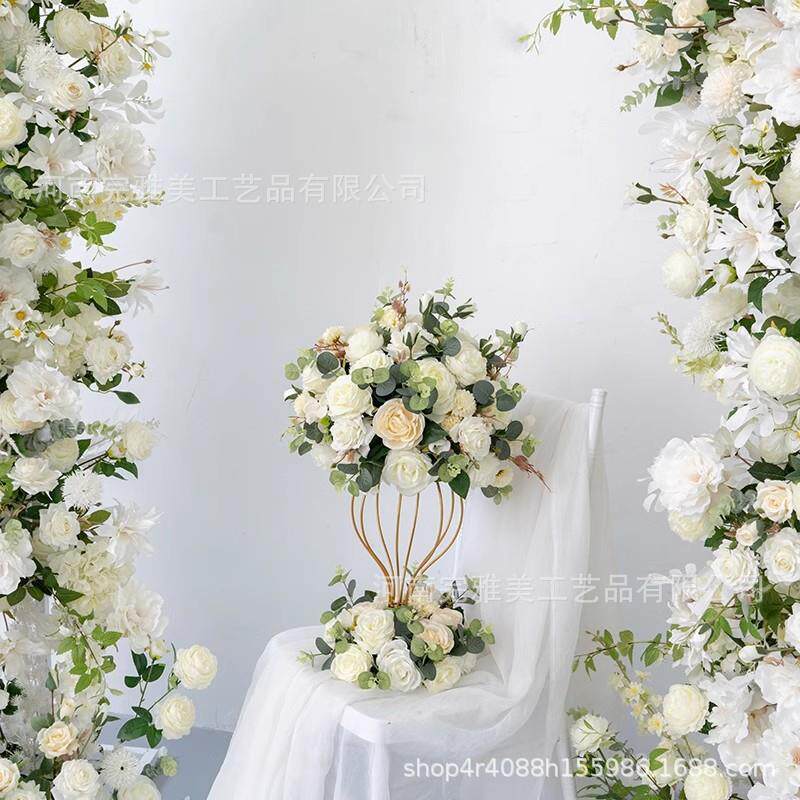 婚礼装饰花艺白色牛角拱门花仿真花假花手工摄影背景布置