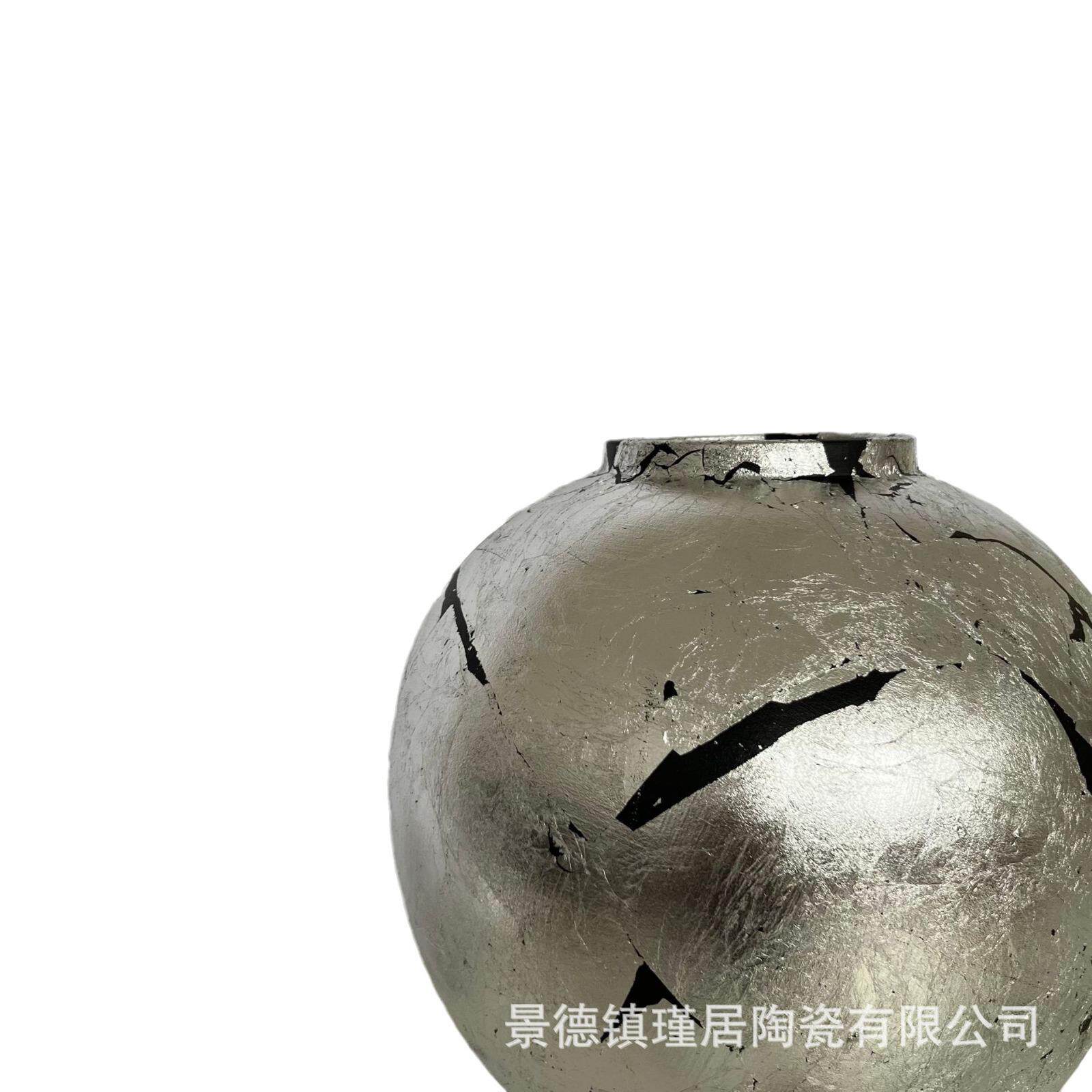 轻奢风手作陶瓷花器银箔极简风软装搭配花瓶摆件台面、玄关电视柜