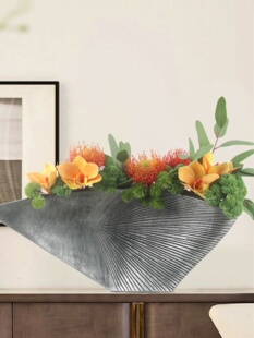 新中式花艺现代台面假绿植样板间禅意扁花盆软装轻奢茶室别墅摆u.