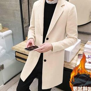 风衣男中长不过膝秋冬款修身毛呢子大衣男韩版长款呢子外套英伦风